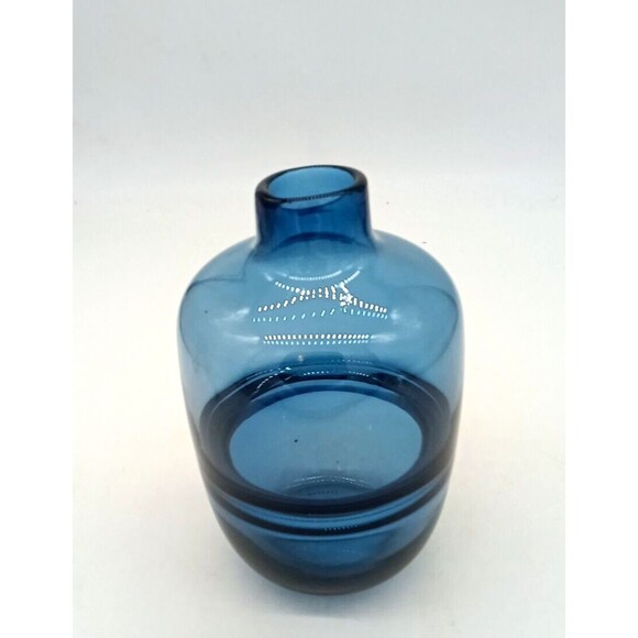 Shannon Crystal Hand Blown Blue Glass Floating Wave 7.5" Modern Minimalist Vase - Picture 4 of 7